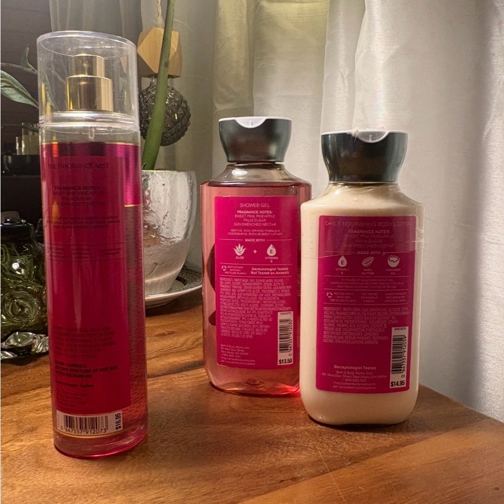 Bath & Body Works Pink Pineapple Sunrise Three Piece Set Gift Set Works‎ NEW - Picture 6 of 6